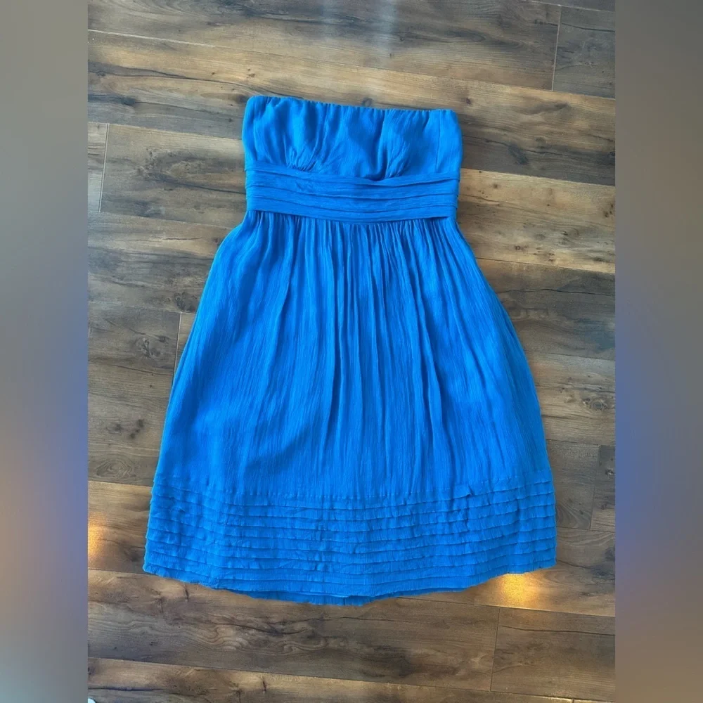 J.Crew Strapless Blue Midi Dress Smocked Hem Summer Party 10P